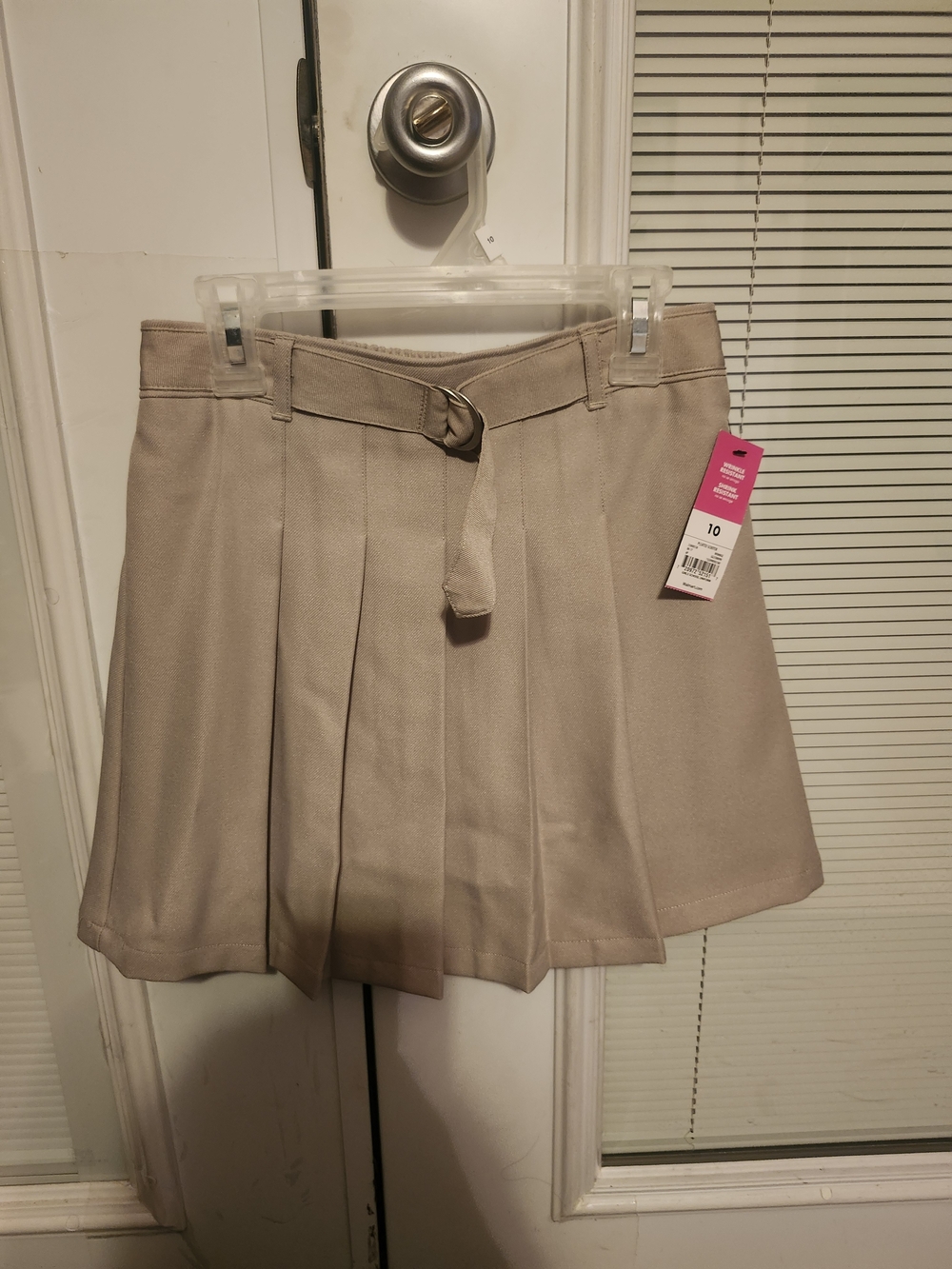 Pleated Belted Khaki Skirt